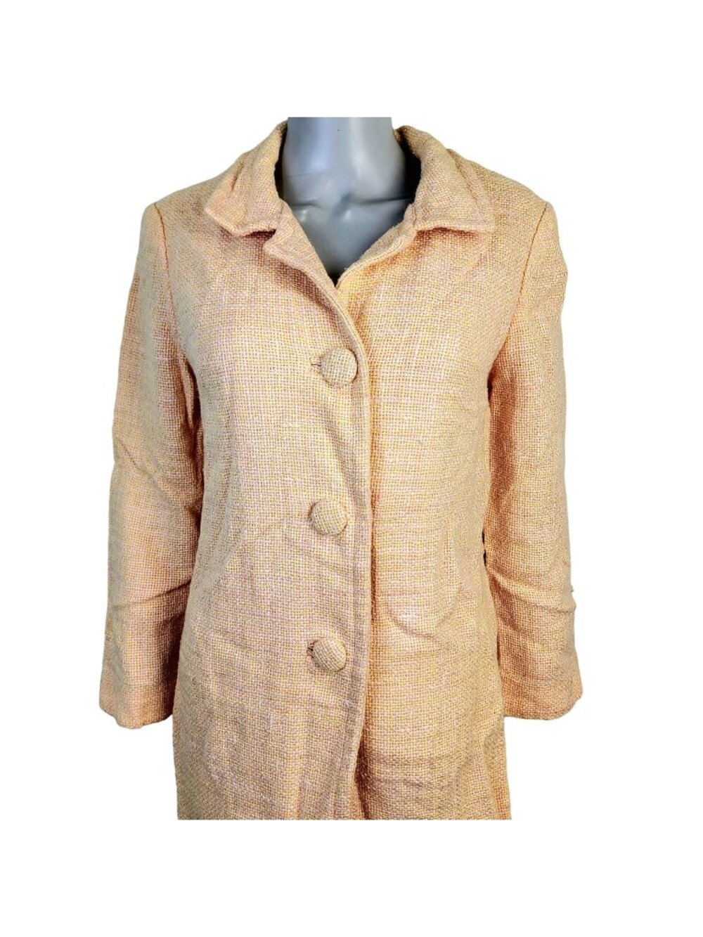 Vintage 60s Tweed Peacoat Jacket Women Medium Yellow Pink Coat 8 Formal Party M
